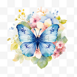蝴蝶鲜花手绘图片_水彩春天美丽鲜花蝴蝶免扣元素
