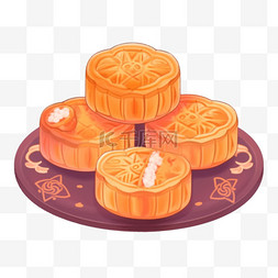 中秋节手绘美食餐盘中的月饼1