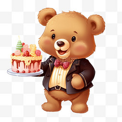 小熊免抠素材图片_卡通小熊美味蛋糕免扣元素