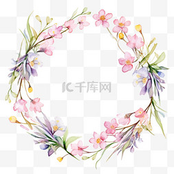 粉色花朵花环图片_水彩美丽粉色鲜花花环免扣元素