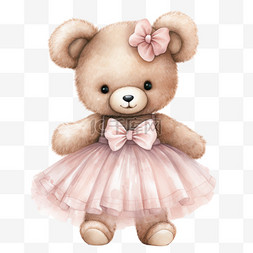 粉色玩具熊图片_水彩粉色裙子可爱玩具熊免扣元素