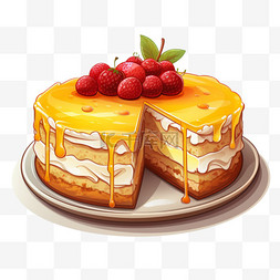 树莓蛋糕图片_树莓蛋糕卡通扁平风格美食美味充