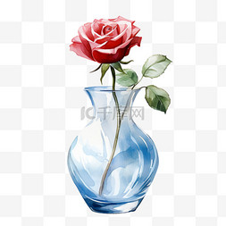 水彩玫瑰鲜花玻璃花瓶免扣元素