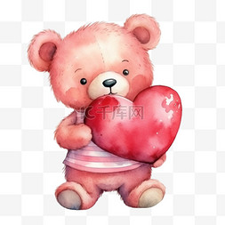 手绘小爱心红色图片_水彩可爱玩具熊送出红色爱心免扣