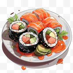 卡通扁平风格寿司美食美味诱人