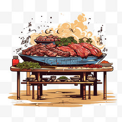 卡通烤肉图片_烤肉烧烤卡通扁平风格美食美味诱