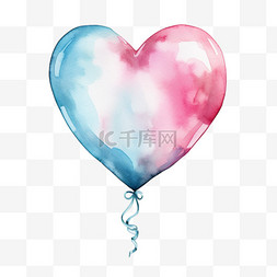 蓝粉气球图片_水彩美丽蓝粉气球免扣元素