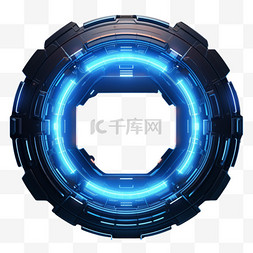 蓝色写实图片_科技边框蓝色机甲科幻AI元素立体