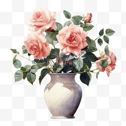 花瓶免扣素材图片_水彩玫瑰鲜花花瓶免扣元素