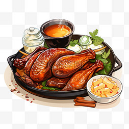 卡通扁平风格特色烤鸭美食美味