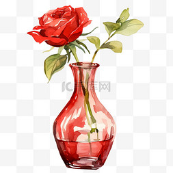 水彩手绘植物装饰图片_水彩鲜花美观玻璃花瓶免扣元素