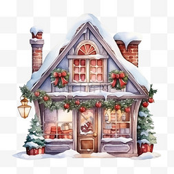 圣诞房子手绘图片_水彩喜庆圣诞小屋免扣元素