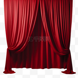 红窗帘舞台布料幕布AI免扣装饰素