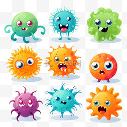 有趣的卡通可爱的病毒和细菌集隔
