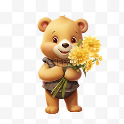 小熊免抠图片图片_卡通小熊抱着鲜花免扣元素