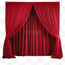 舞台灯光效果素图片_红窗帘舞台厚实幕布AI免扣装饰素