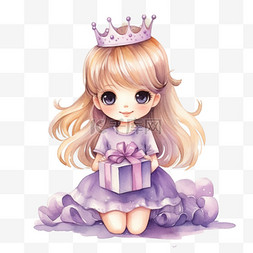 紫色小公主图片_水彩紫色长裙小公主免扣元素