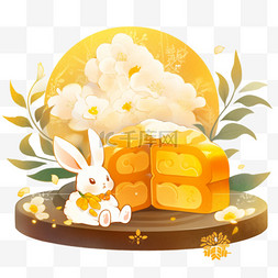 月饼价格签图片_中秋节手绘兔子月饼桂花10