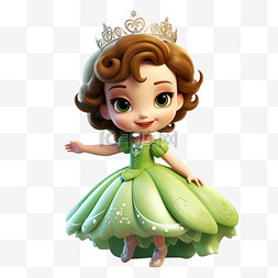 3d卡通美丽绿色小公主免扣元素
