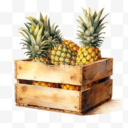 水果箱图片_水彩黄金菠萝水果箱子免扣元素