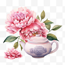 水彩鲜花陶瓷茶壶免扣元素