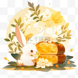 6树叶图片_中秋节手绘兔子月饼桂花6