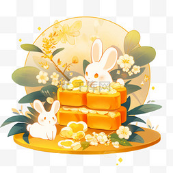 中秋兔子月饼图片_中秋节手绘兔子月饼桂花3