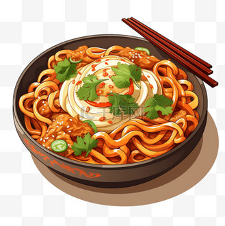 卡通新疆炒米粉扁平风格美食美味诱人