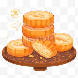 倒入盘中图片_中秋节手绘美食餐盘中的月饼5