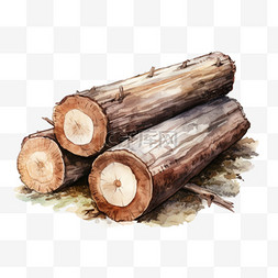 水彩原木木材免扣元素