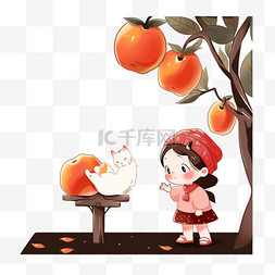 摘苹果苹果图片_卡通手绘秋天丰收可爱的孩子摘苹