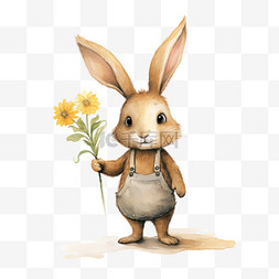 黄色兔子长耳背心拿着花朵元素立