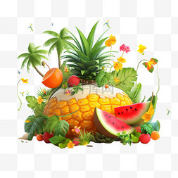 夏季热带水果植物合成AI元素免扣