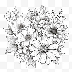 黑白线条非洲菊花朵立体免扣元素