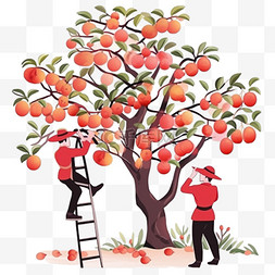 苹果园采摘图片_丰收手绘农民采摘苹果元素