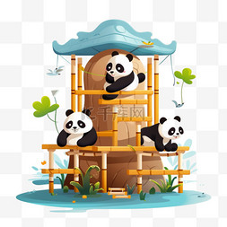 可爱熊猫玩耍萌宠动物国宝卡通
