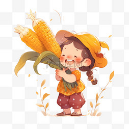 抱着的女孩卡通图片_卡通秋天丰收玉米手绘元素