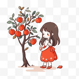 摘苹果苹果图片_秋天可爱的孩子摘苹果卡通手绘元