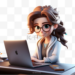 电脑办公图片_用电脑办公女性3D商务办公职业人