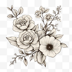黑白线条花朵图片_黑白特色线条花朵立体免扣元素装