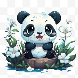 与光嬉戏图片_可爱熊猫萌宠动物国宝嬉戏卡通