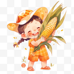玉米图片_孩子抱着玉米卡通手绘元素