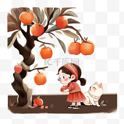 孩子摘苹果图片_秋天可爱的孩子摘苹果手绘元素