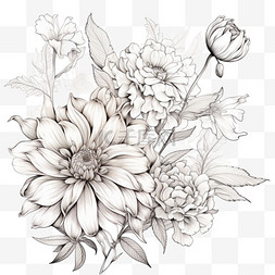 黑白线条植物花朵立体免扣元素装