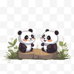 黑白国宝图片_可爱熊猫萌宠动物黑白国宝卡通