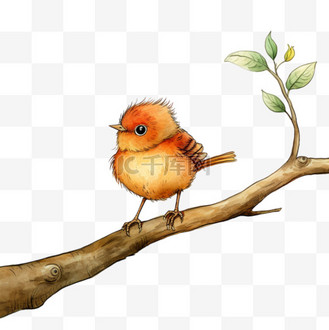 手绘线描家纺装饰树枝小鸟元素图片素材_鸟可爱站在树枝上手绘形象