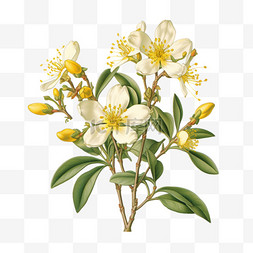 白色花朵黄蕊植物清新立体免扣元