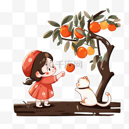 摘苹果苹果图片_秋天丰收可爱的孩子摘苹果卡通元