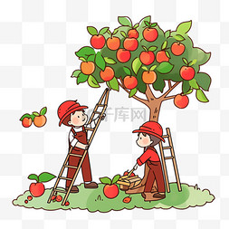 苹果园背景图片_丰收农民手绘元素采摘苹果