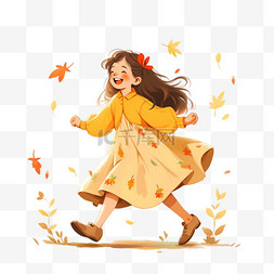 秋天背景图片_秋天可爱的女孩卡通手绘元素